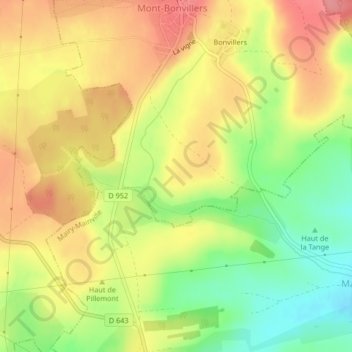 Mapa topográfico Pomérieux, altitud, relieve