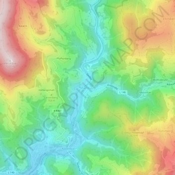 Mapa topográfico Mambach, altitud, relieve