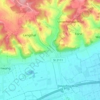 Mapa topográfico Unterhollerau, altitud, relieve