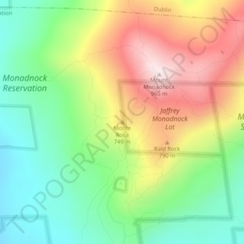 Mapa topográfico Monte Rosa, altitud, relieve