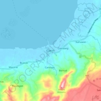 Mapa topográfico Clarin, altitud, relieve