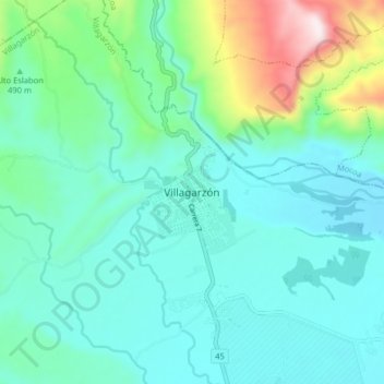 Mapa topográfico Villagarzón, altitud, relieve
