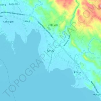 Mapa topográfico Tanay, altitud, relieve