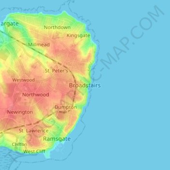 Mapa topográfico Broadstairs, altitud, relieve