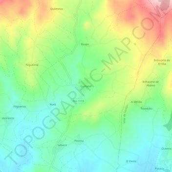 Mapa topográfico Guillamil, altitud, relieve