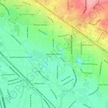 Mapa topográfico Hacienda Heights, altitud, relieve