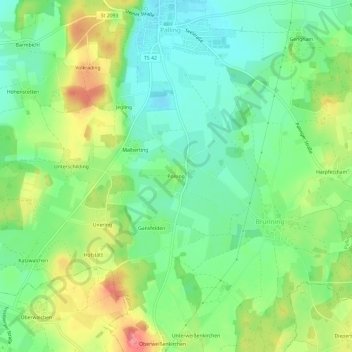 Mapa topográfico Polsing, altitud, relieve