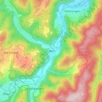 Mapa topográfico Liers, altitud, relieve