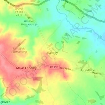 Mapa topográfico Raithby, altitud, relieve