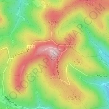 Mapa topográfico Kalmit, altitud, relieve