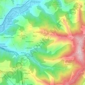 Mapa topográfico Cantiquín, altitud, relieve
