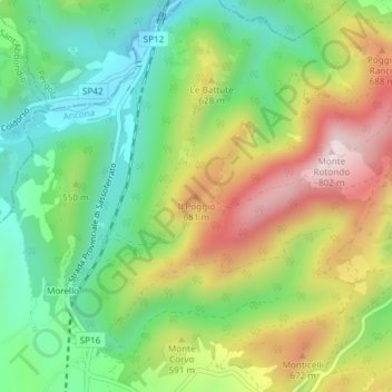Mapa topográfico Il Poggio, altitud, relieve