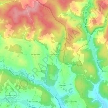 Mapa topográfico Les Grezes, altitud, relieve