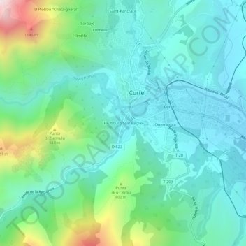 Mapa topográfico Faubourg Scarafaglie, altitud, relieve