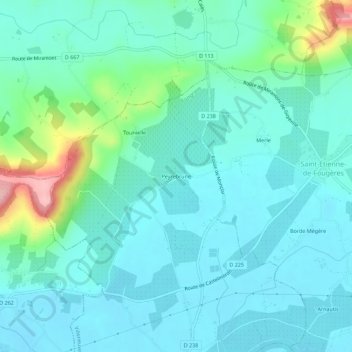 Mapa topográfico Peyrebrune, altitud, relieve