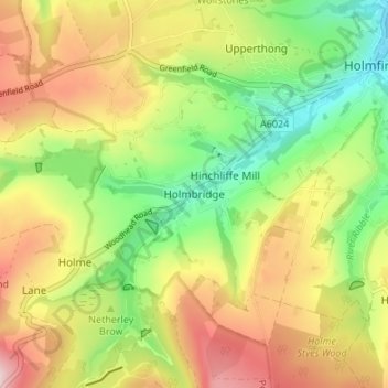 Mapa topográfico Holmbridge, altitud, relieve