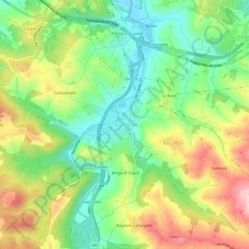 Mapa topográfico Tavarnuzze, altitud, relieve