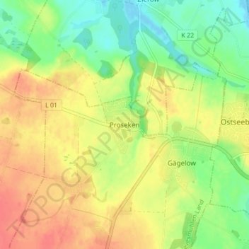 Mapa topográfico Proseken, altitud, relieve