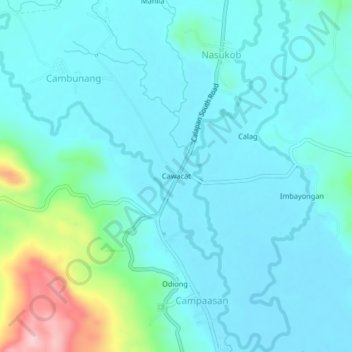 Mapa topográfico Cawacat, altitud, relieve