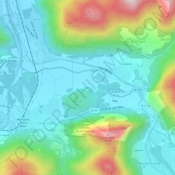 Mapa topográfico Géry, altitud, relieve