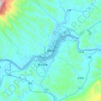 Mapa topográfico Liye, altitud, relieve
