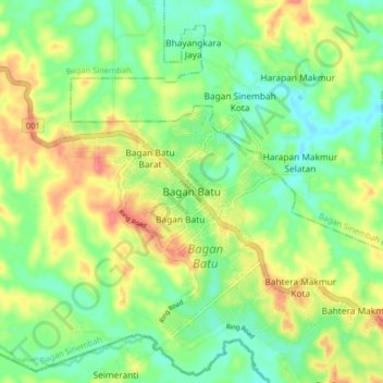 Mapa topográfico Bagan Batu, altitud, relieve