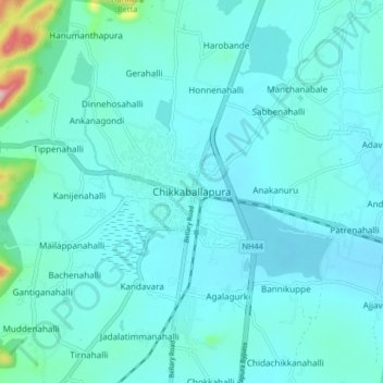 Mapa topográfico Chikkaballapura, altitud, relieve