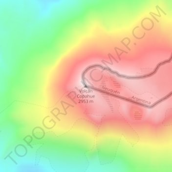 Mapa topográfico Volcán Copahue, altitud, relieve