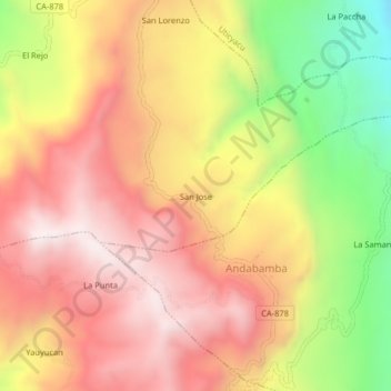 Mapa topográfico San Jose, altitud, relieve