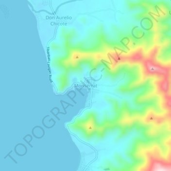 Mapa topográfico Monserrat, altitud, relieve