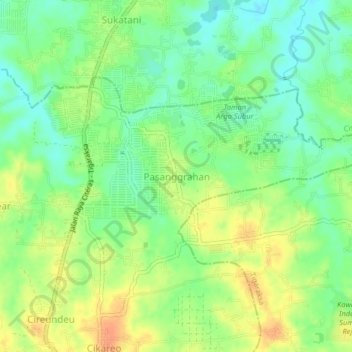 Mapa topográfico Pasanggrahan, altitud, relieve