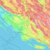 Mapa topográfico Šibensko-kninska županija, altitud, relieve