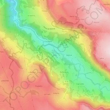 Mapa topográfico Pons, altitud, relieve
