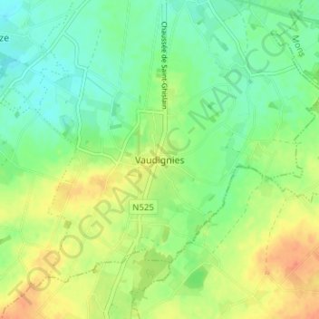 Mapa topográfico Vaudignies, altitud, relieve