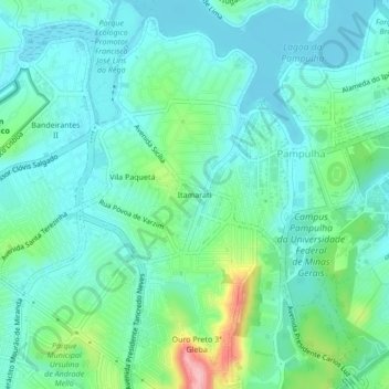 Mapa topográfico Itamarati, altitud, relieve