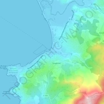 Mapa topográfico Porticcio, altitud, relieve