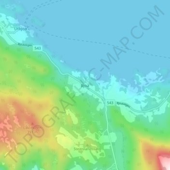 Mapa topográfico Bjoa, altitud, relieve
