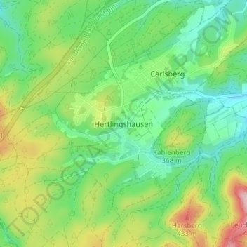 Mapa topográfico Hertlingshausen, altitud, relieve