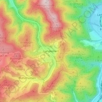 Mapa topográfico Landemert, altitud, relieve