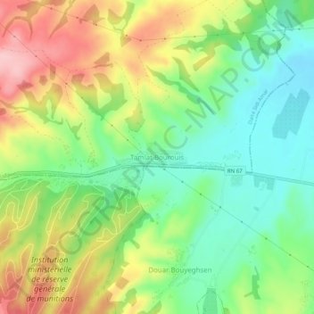 Mapa topográfico Tamlat Bourouis, altitud, relieve