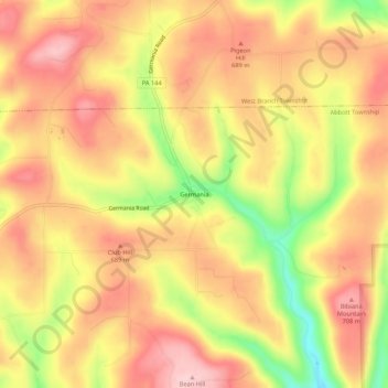 Mapa topográfico Germania, altitud, relieve