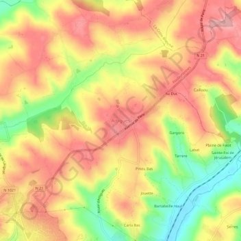 Mapa topográfico Artigues, altitud, relieve