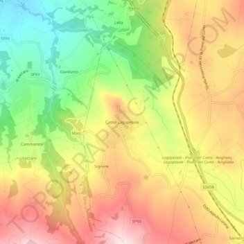 Mapa topográfico Castel Lagopesole, altitud, relieve