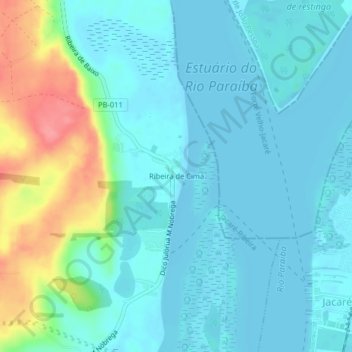 Mapa topográfico Ribeira de Cima, altitud, relieve
