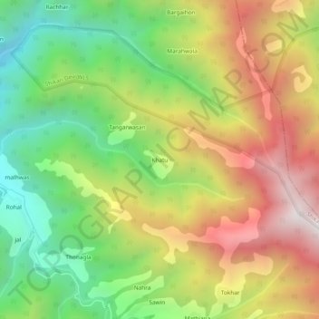 Mapa topográfico Khatu, altitud, relieve