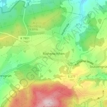Mapa topográfico Rothenkirchen, altitud, relieve