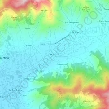 Mapa topográfico Mulinaccio, altitud, relieve