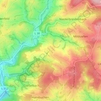 Mapa topográfico Bölkum, altitud, relieve