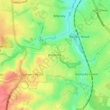 Mapa topográfico Warstock, altitud, relieve
