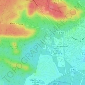 Mapa topográfico Carrefour du Coq, altitud, relieve